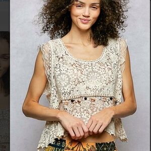 POL Crochet Lace Cream Tank Top